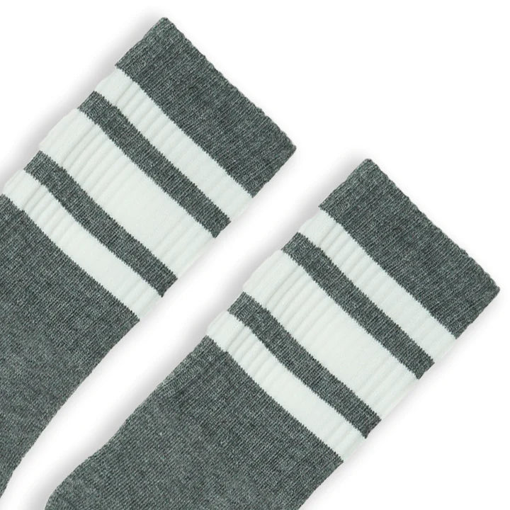 SOCCO Athletic Crew | White Striped Socks | Dark Heather Grey