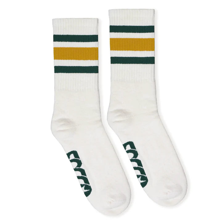 SOCCO Era Collection | Natural Crew Sock | Gold and Green Stripes