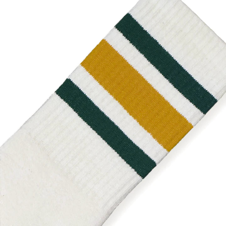 SOCCO Era Collection | Natural Crew Sock | Gold and Green Stripes