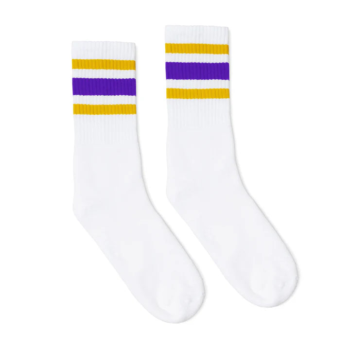 SOCCO Gold and Purple Striped Socks | White