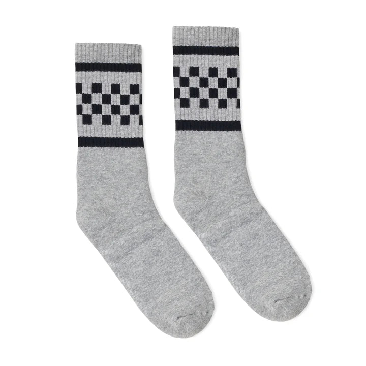 SOCCO Black Checkered Socks | Heather Grey