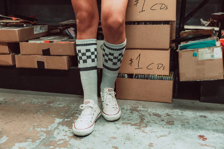 SOCCO Black Checkered Socks | Heather Grey
