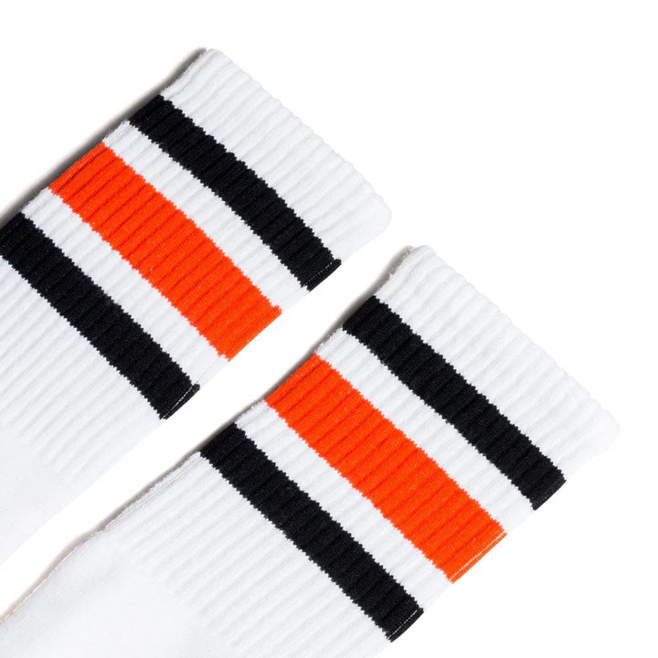 SOCCO Black and Orange Striped Socks | White