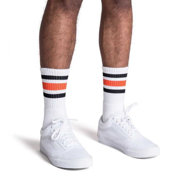 SOCCO Black and Orange Striped Socks | White