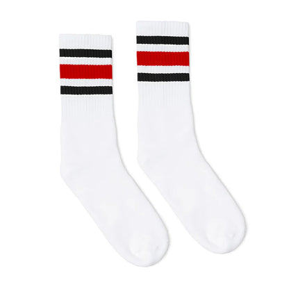 SOCCO Black and Red Striped Socks | White