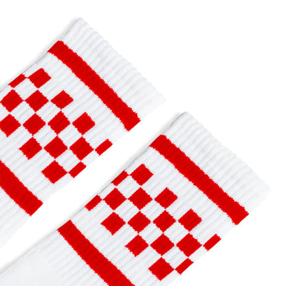 SOCCO Red Checkered Socks | White