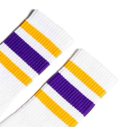 SOCCO Gold and Purple Striped Socks | White