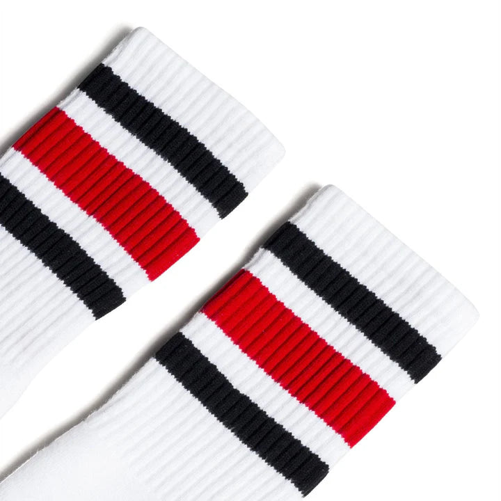 SOCCO Black and Red Striped Socks | White