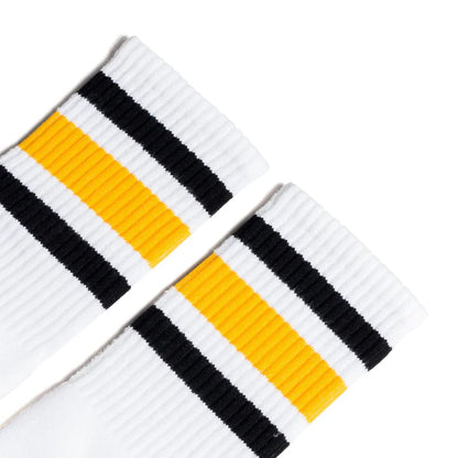 SOCCO Black and Gold Striped Socks | White