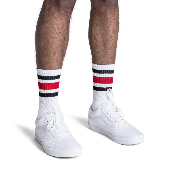 SOCCO Black and Red Striped Socks | White