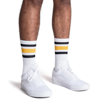 SOCCO Black and Gold Striped Socks | White